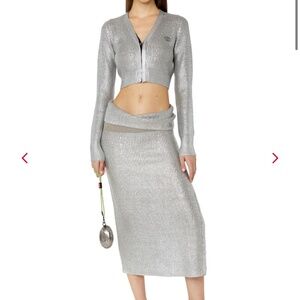 diesel m-adhuette silver metallic skirt